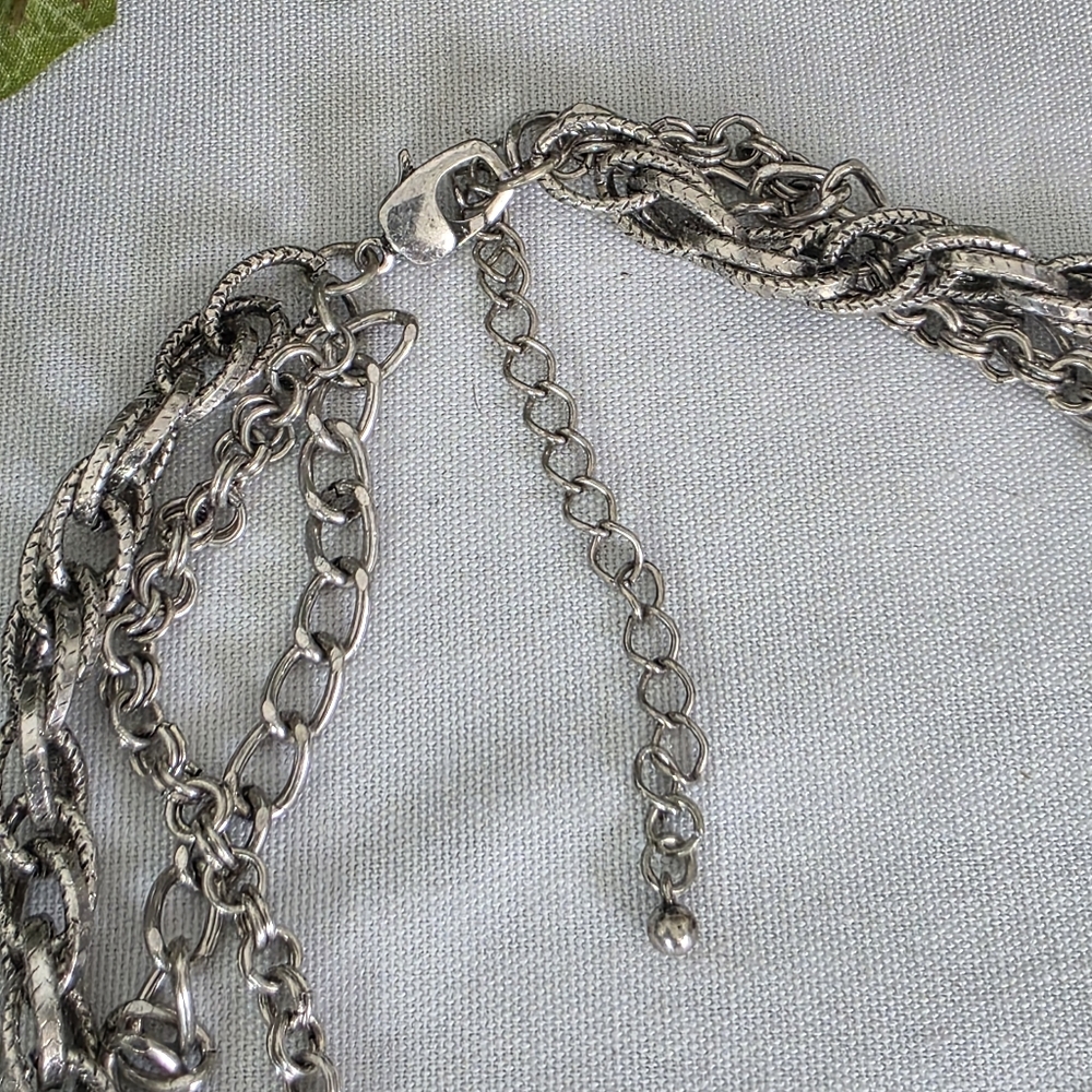 Statement Silver Multi Chain Necklace with Large Cross Pendant & Earrings Set - Picture 4 of 13